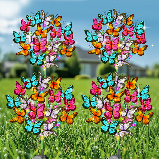 TopZoo Outdoor Solar Lights, 4 Packs Solar Garden Lights Waterproof, Multi-Color Butterfly Flower Garden Decor Waterproof, Outdoor Decor for Yard, Patio, Landscape, Planter, Lawn Christmas, Walkway