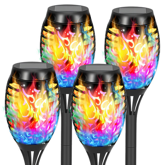 TopZoo Outdoor Solar Torch Lights, Flickering Flame Garden Stake Lights Solar Powered, Multi Colored Outdoor Decor, Waterproof Outside Yard Decor, Halloween Christmas Decor, 4 Packs