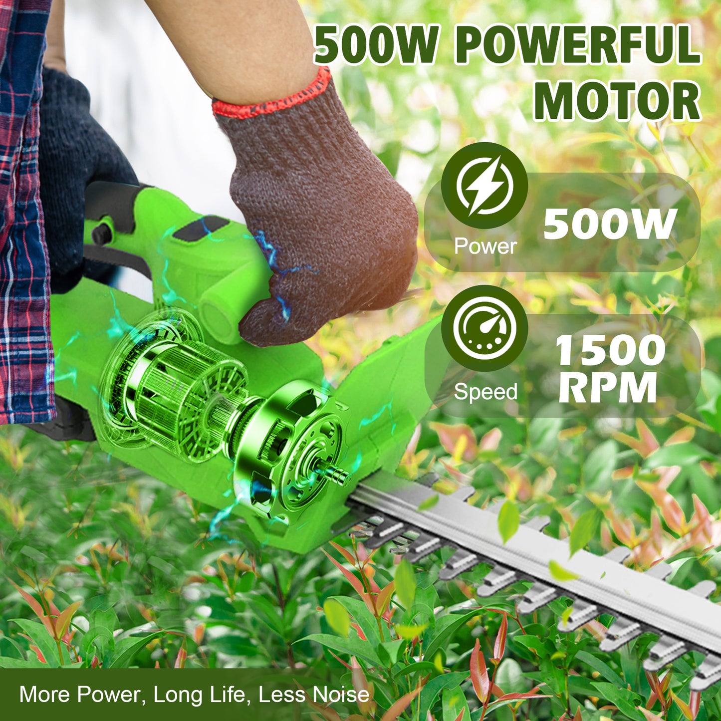 BAOKALER 20" Cordless Hedge Trimmer,24V Rechargeable Hedge Cutter with 20" Double Action Blade and 2PCS 2000MAH Batteries, Lightweight Grass Shrub Trimmer, Green