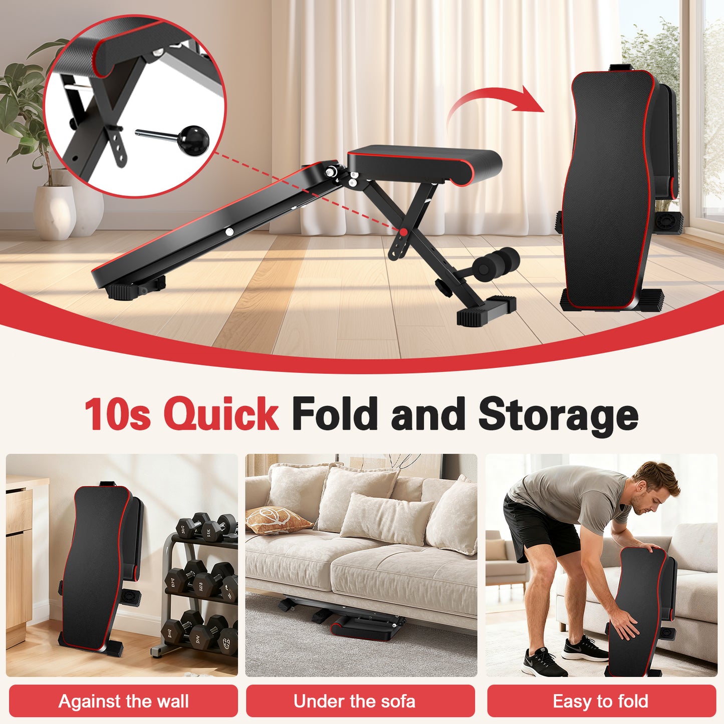 BAOKALER Weight Bench, Foldable Workout Bench for Home Gym, 660 LBS Weight Capacity, 72 Adjustable Training Angles & Incline Bench Press for Full-Body Training