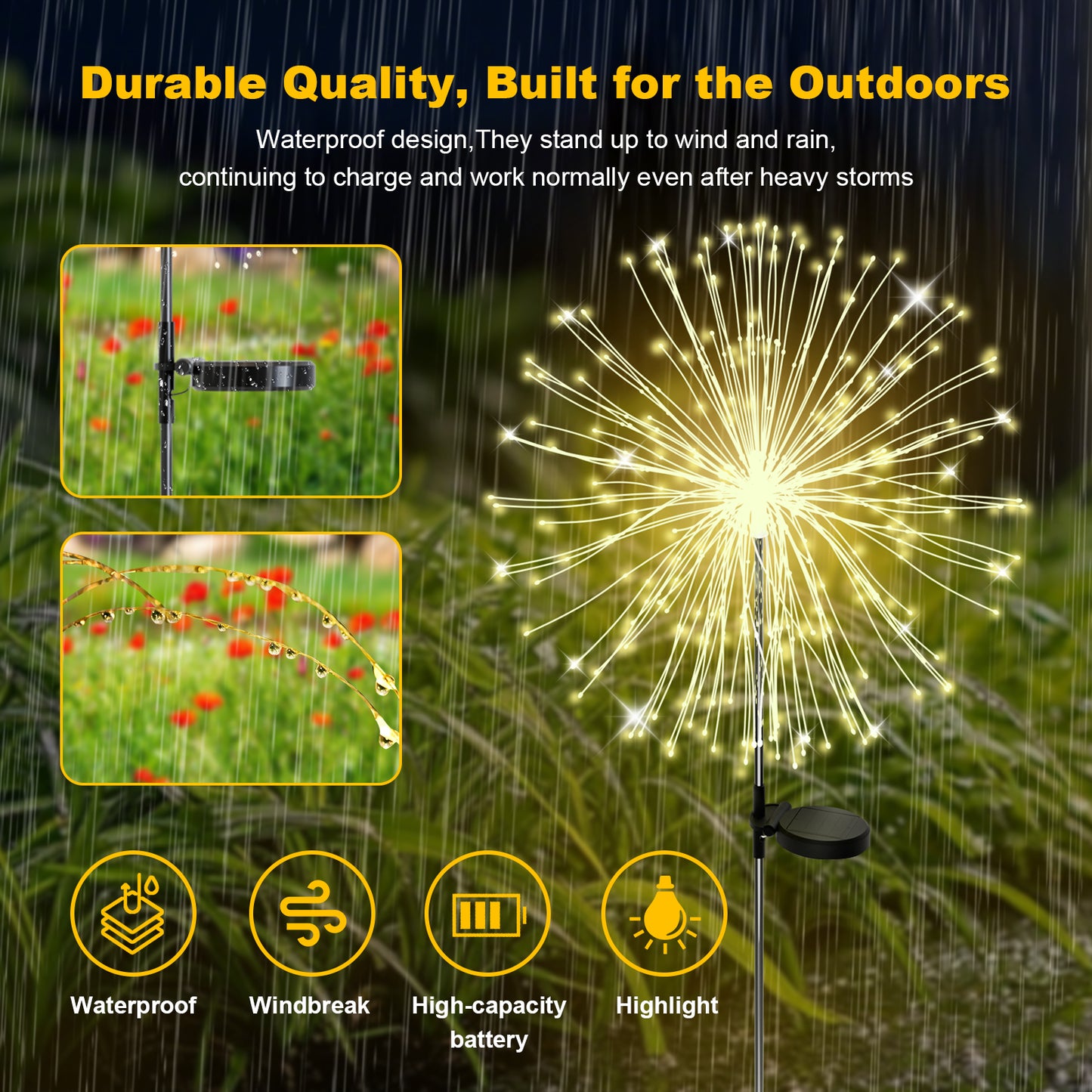 RICAN Solar Garden Lights Outdoor Decorative, 4 Pack Firework Garden Stake Lights Solar Powered, DIY Bendable Copper Wire Waterproof for Garden, Yard, Patio, Flower Bed, Chiristmas Decor