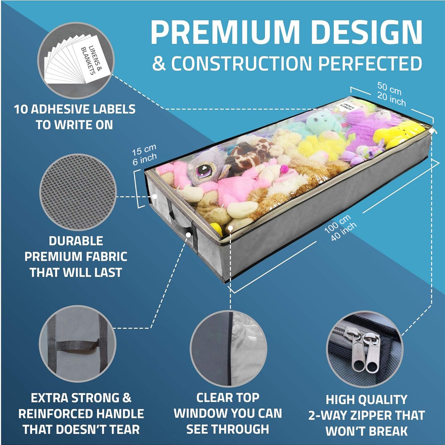 BAOKALER Underbed Storage Bag Adult Reinforced with Dual Handles, Gray, 3 Count, 3 Pack