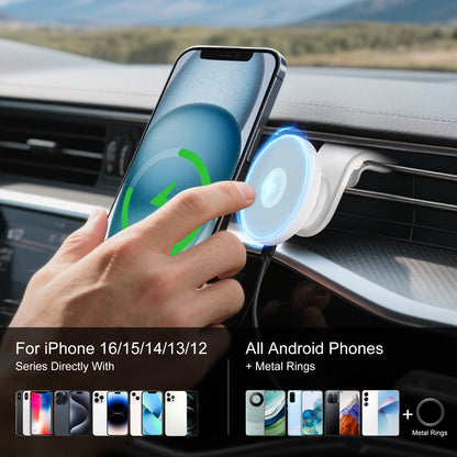 Super Strong Magnetic Car Mount with 15W Fast Wireless Charging, 360¡ã Rotatable and easy to install, durable and study, white