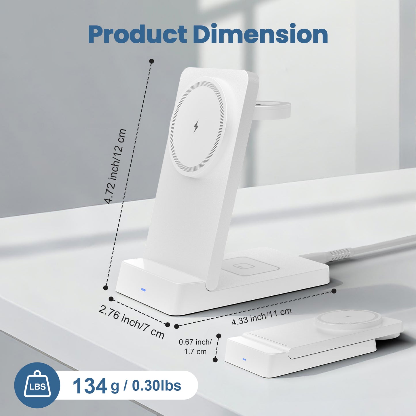 Wireless Charger, 3 in 1 Charging Station for iPhone 17 16 15 14 13 12, for iWatch, for AirPods 4 3 2, 15W Magnetic Charging Pad with Foldable Design, White