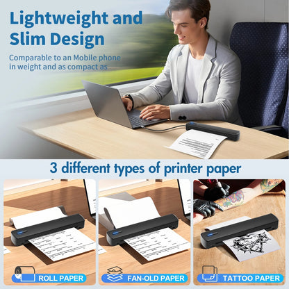 Thermal Printer, A4 Wireless Printer, Bluetooth Printer Compatible with IOS and Android, for Phone and Laptop, Monochrome for Travel, Mobile Office, School, Home, Portable Printer all in one
