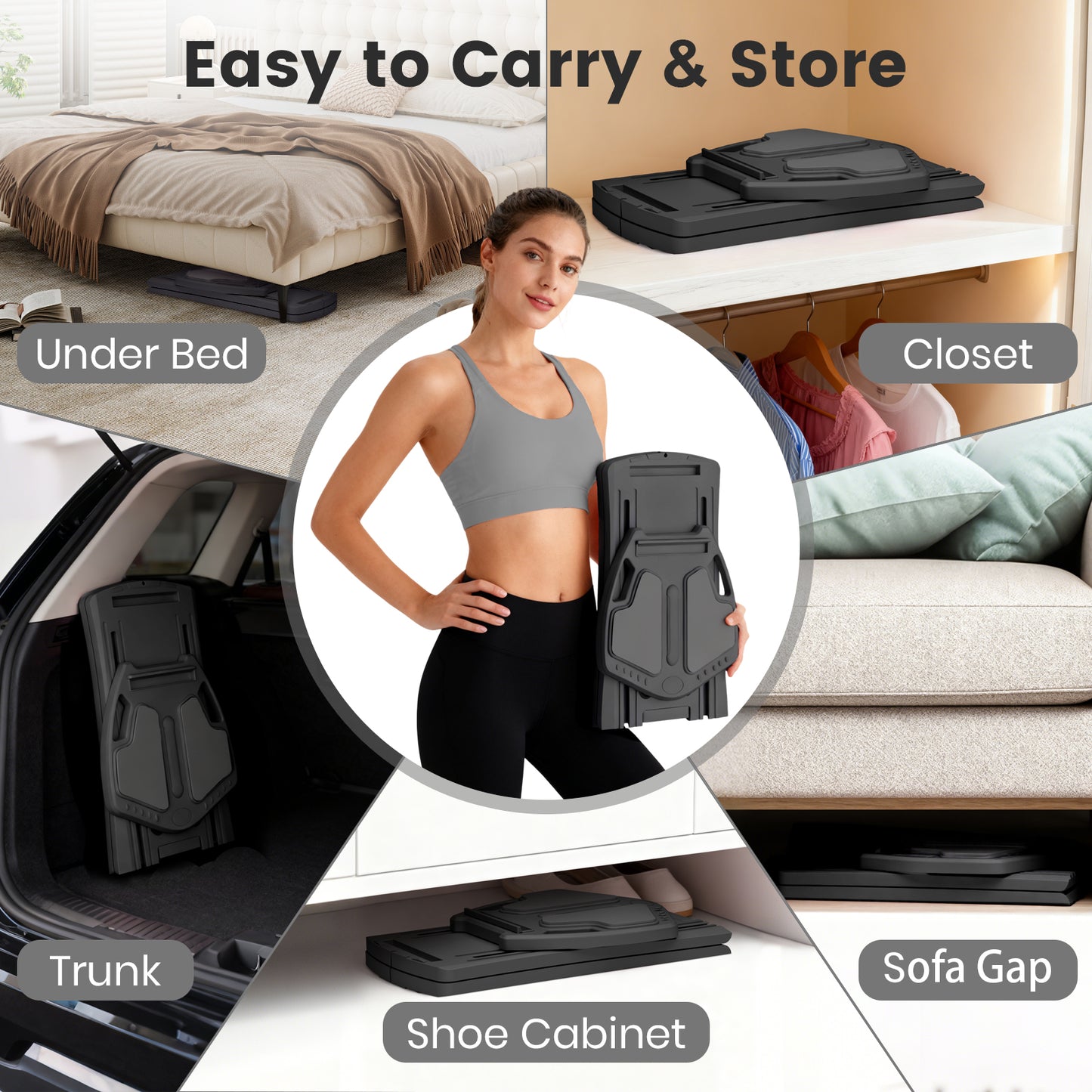 RICAN 7 in 1 Foldable Pilates board, Pilates Reformer Set with 330LBS, Portable Home Pilates for Women Workout, Fitness, Exercise, Abs, Black