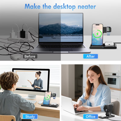 15W Wireless Charger,3 in 1 Charging Station Compatible with iPhone 17 16 15 14 13 12 11 Pro Max Plus XS XR X 8, Fast Charging Dock Compatible for Apple Watch&AirPods 4 3 Pro,NO Adapter