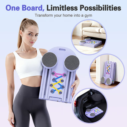 RICAN Foldable Pilates Board, Pilates Reformer Set, 15-in-1 Multifunctional Abdominal Board, Adjustable Push-Up Handles, Full Body Workout Equipment for Home, Purple
