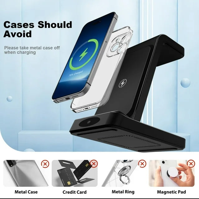 Magnetic Wireless Charger for iPhone Airpods iWatch: 3 in 1 Charging Station for Apple Multiple Devices, Black