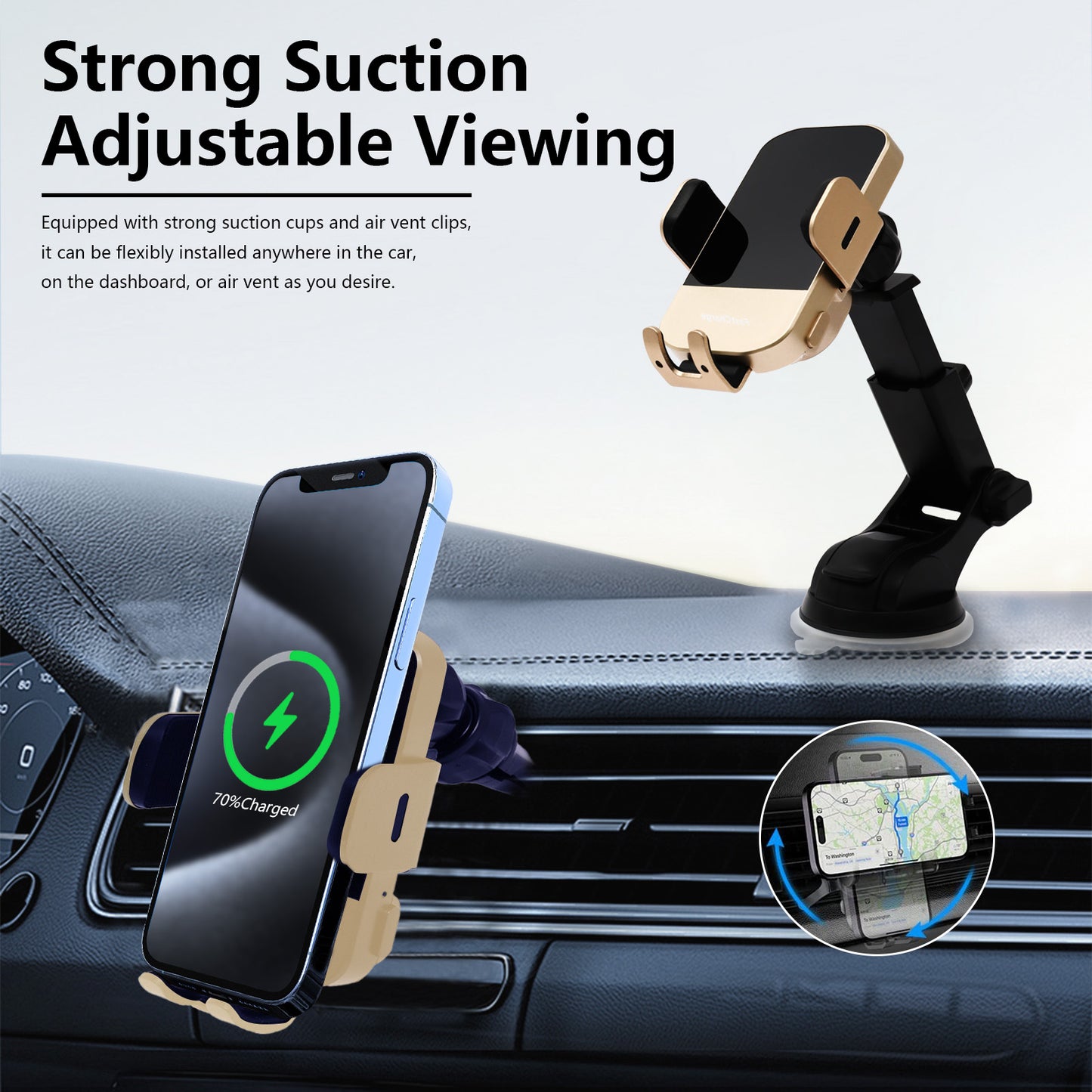 Wireless Car Charger,15W Fast Charging Auto-Clamping Car Charger Phone Mount Air Vent Cell Phone Holder for iPhone 17/16/15/14/13/Pro/12 pro/12/11,Samsung Galaxy S23/S22/S21/S20,etc