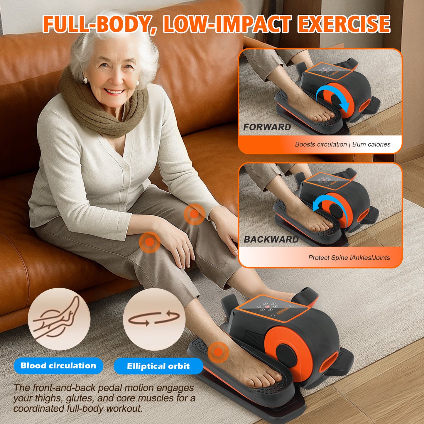 ALSO GO Under Desk Elliptical Machine, Quiet & Portable Leg Ellipse Exerciser with Remote Control & 12 Adjustable Speeds, Elliptical Exercise Machine with Dual Modes for Home Office Fitness