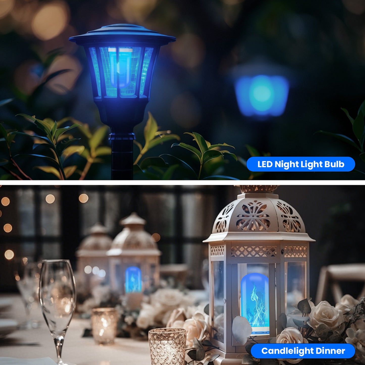 TopZoo Blue LED Light Bulbs 4PCS, Flickering Flame Light Bulbs Upgraded 4 Modes, E26 Base Light Bulbs with Upside Down Effect for Garden Decor, Halloween, Party, Patio, Indoor, Outdoor Decor