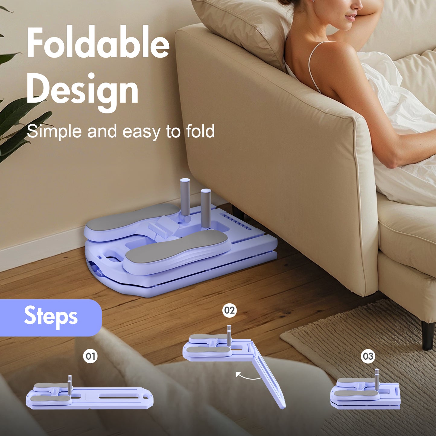 Rican Pilates Board, Foldable Ab Board, Multifunctional Abdominal Board for Home, 300 lbs Abs Workout Equipment with Knee Pad, Portable Pilates Reformer for Full Body Workout, Purple