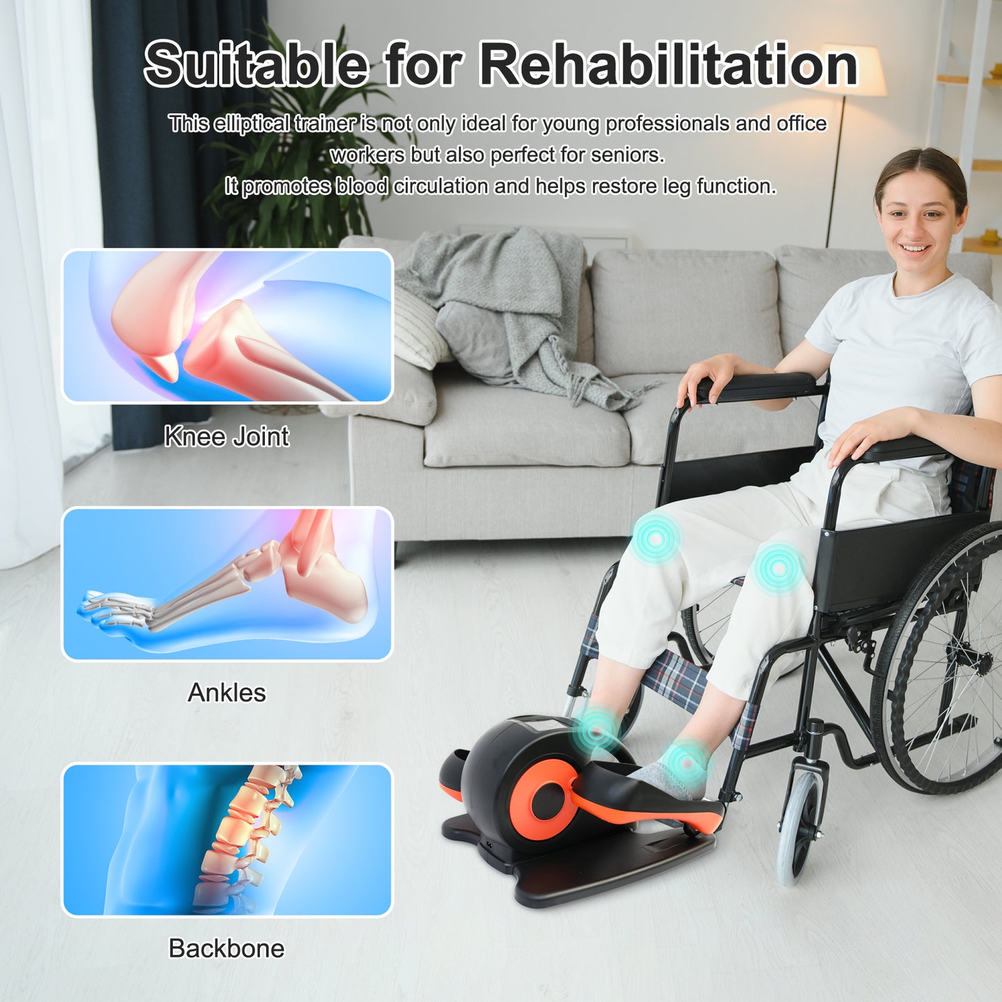 Baokaler Under Desk Elliptical Exercise Machine, Elipsefit Leg Exerciser While Sitting for Seniors, Electric Seated Pedal Exerciser, Mini Elliptical Machines for Home Office