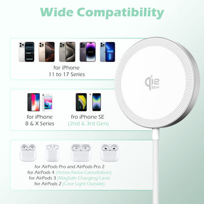 Wireless Charger for iPhone, 25W Phone Charger Compatible with iPhone 17 16 15 13 14 12 Series, Charging Pad Compatible with AirPods 4 3 2, Ideal for Travel Home Office, White(1 Pack)