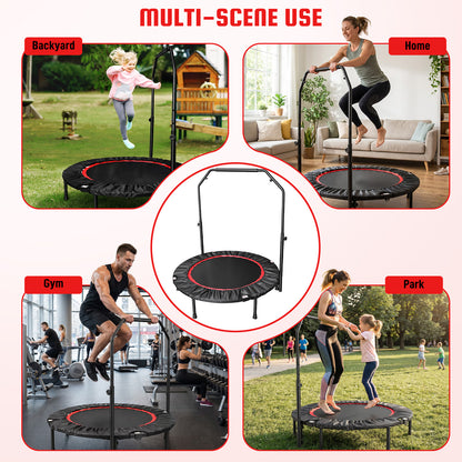 40" Foldable Mini Trampoline with Handle, 716 lbs High Capacity Fitness Rebounder for Home Gym, Quiet Bungee System Indoor Outdoor Jumping Exercise for Adults Kids