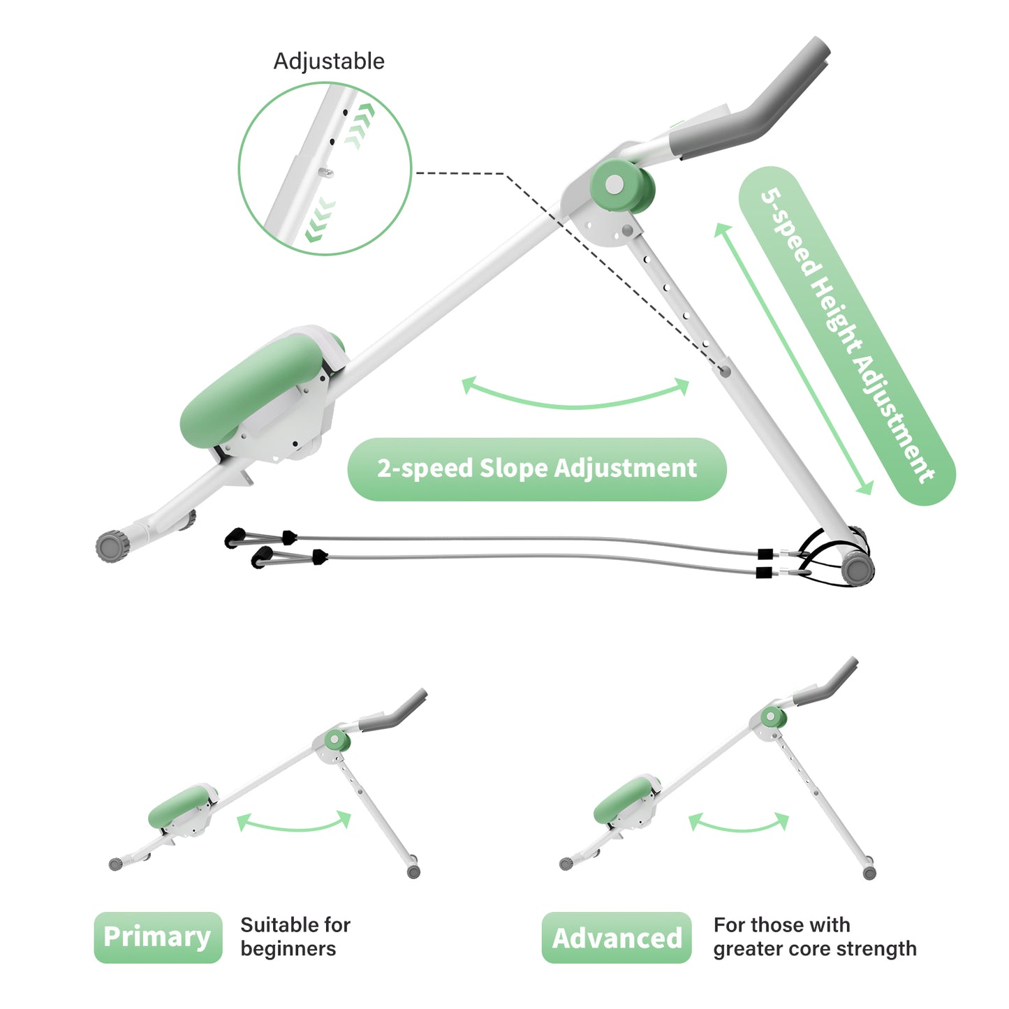 ALSO GO Ab Machine, Adjustable Ab Trainer Machine, Abdominal Workout Equipment with LED Display, 300 lb Foldable Abdominal Core Equipment with Resistance Bands, Green