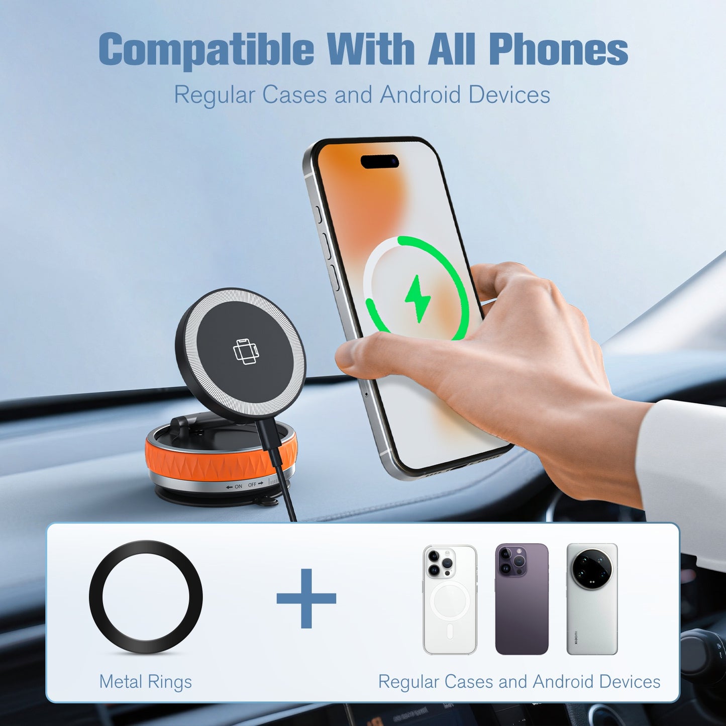 Wireless Car Charger, Ultra Magnetic Phone Holder for Car Dashboard, 15W Charging, Cell Phone Holder Charger, Car Accessories for iPhone 17 16 15 14 13 12 (Orange)