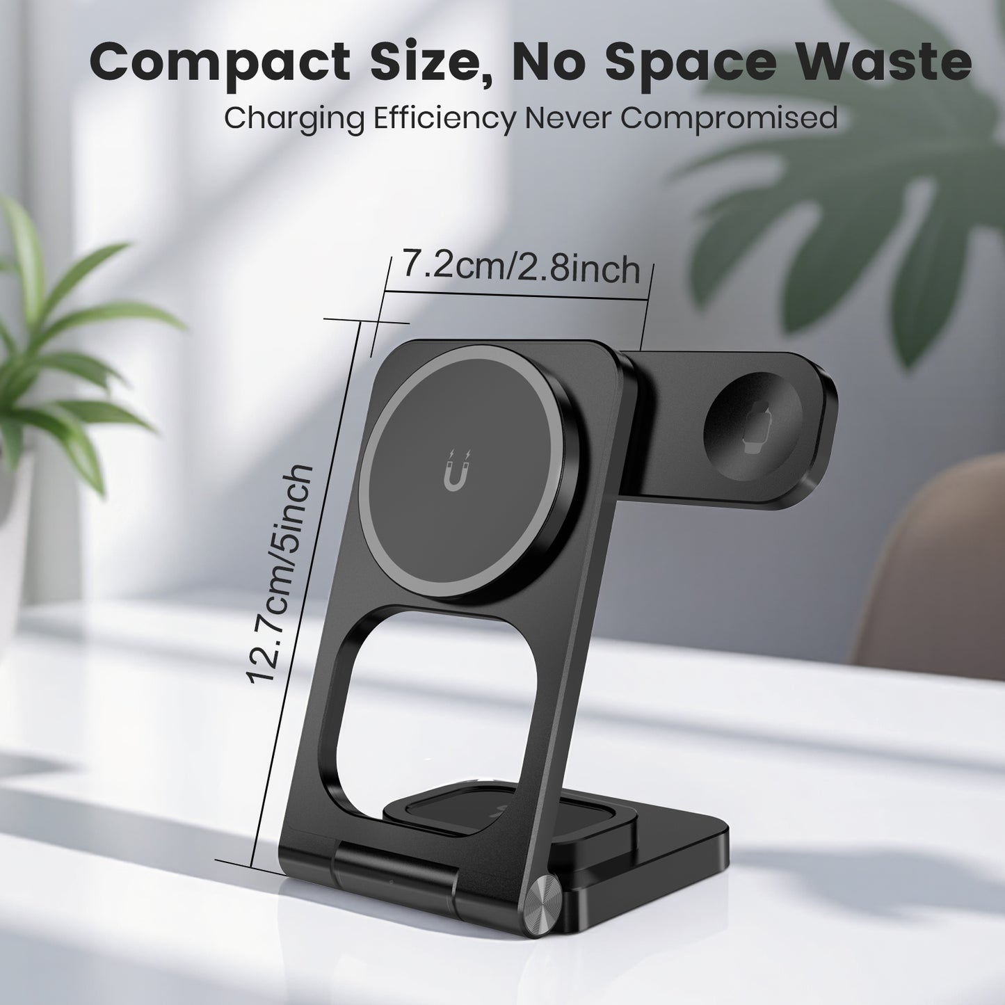 Charging Station, Magnetic Wireless Charger for iPhone 17 16 15 14 13 12, for iWatch, for AirPods 4 3 2, 3 in 1 Charging Pad with Foldable Design, Black