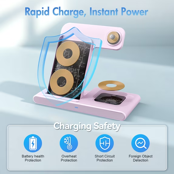 3 in 1 Charging Station,15W Wireless Charger Phone Stand Compatible for iPhone 17 16 15 14 13 12 11 Pro Max Plus XS XR 8,for iWatch 9 8 7 6 5 4 3 2 SE for AirPods 3 2 Pro