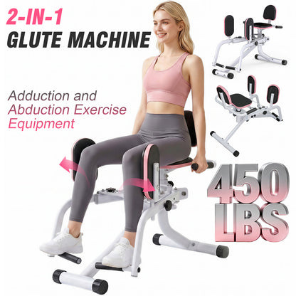 RICAN Hip Abductor Machine for Women, 2-in-1 Compact Glute & Thigh Trainer, Adjustable Resistance Inner Thigh Toner and Outer Thigh Sculptor, Booty Builder for Home Leg Workout Equipment ¨C Pink/White