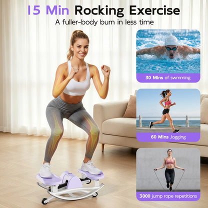 RICAN Smart Lateral Rocking Fitness Stepper, Low-Impact Portable Exercise Stepper ,Rock Stepper Machine with Digital Monitor, Resistance Bands & Floor Mat, Purple