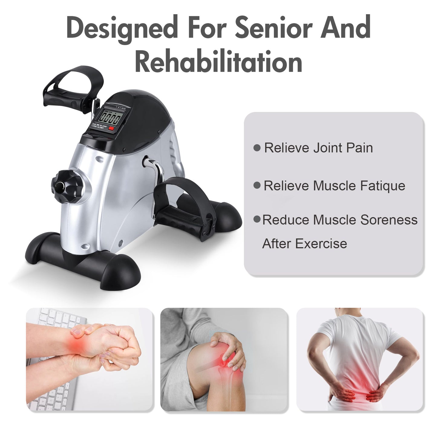 Under Desk Bike Pedal Exerciser, Mini Cycle Exercise Bike, Portable Leg Exerciser with Digital Display for Home