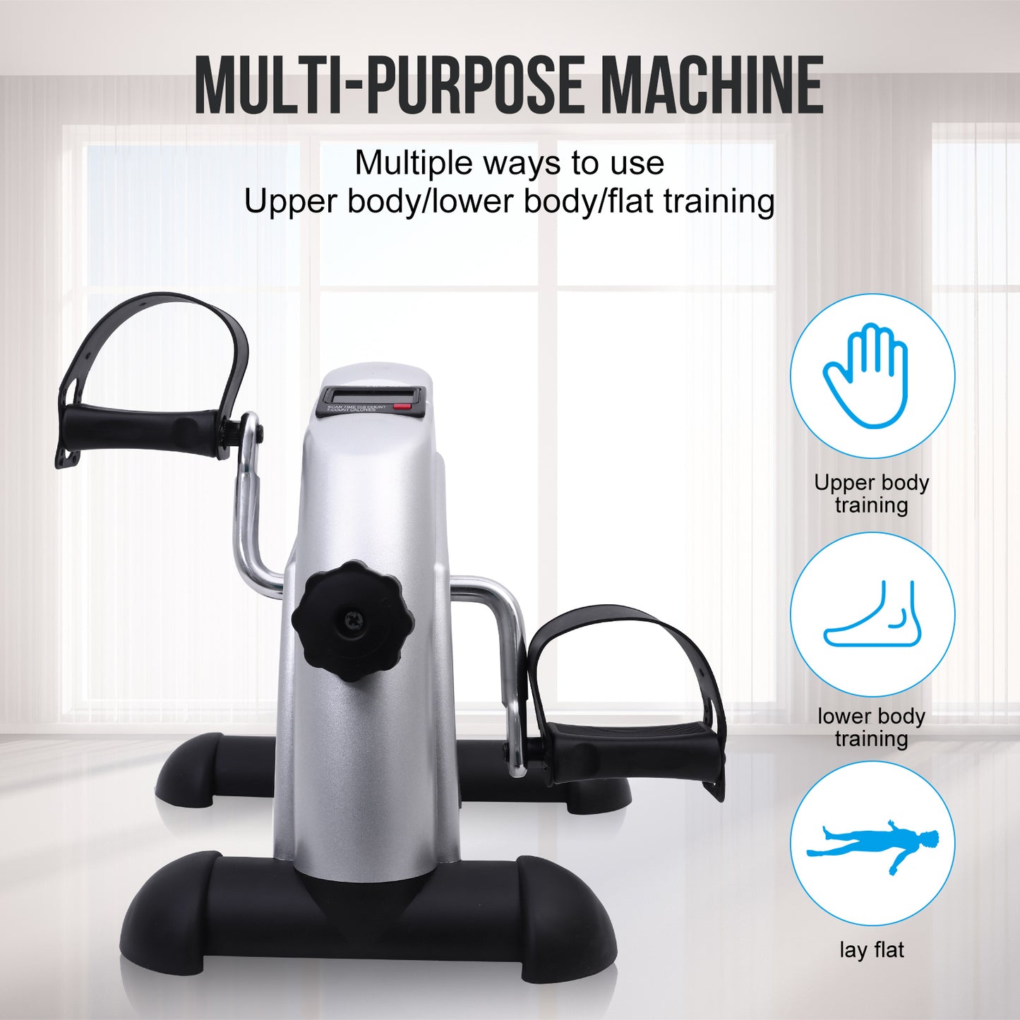 Under Desk Bike Pedal Exerciser Mini Exercise Bike, Portable Foot Cycle Arm & Leg Peddler Machine with LCD Screen Displays