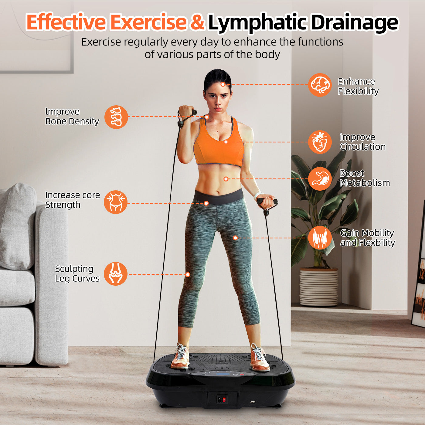 RICAN Vibration Plate Exercise Machine, Full Body Workout Platform with Loop Bands & Remote Control for Home Fitness, Weight Loss & Muscle Toning, Vibrating Stand Shake Board, Black