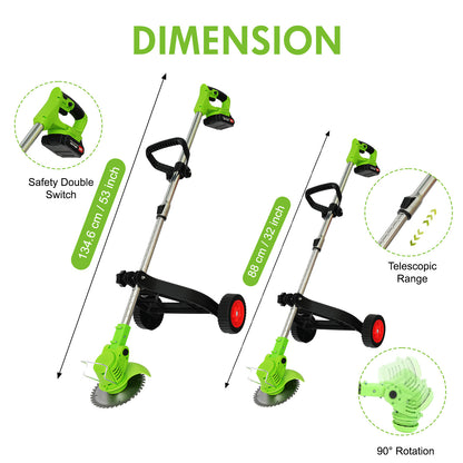 Electric Weed Trimmer,650W Powerful Motor Weed Eaters,Adjustable Length Weed Wackers & Grass Trimmer with Upgraded Wheels,Perfect Lawn Edger for Yard Garden,2 Batteries and 3 Types Blades