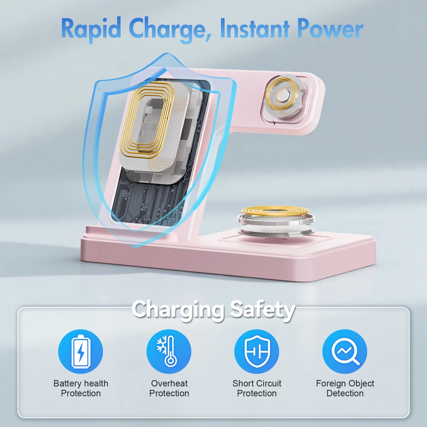 Wireless Charger for iPhone,3 in 1 Wireless Charging Station for iPhone 17 16 15 14 13 12 11 Pro Max Plus XS XR X 8,for iWatch 9 8 7 6 5 4 3 2 SE,for AirPods 3 2 Pro,Pink,No Adapter