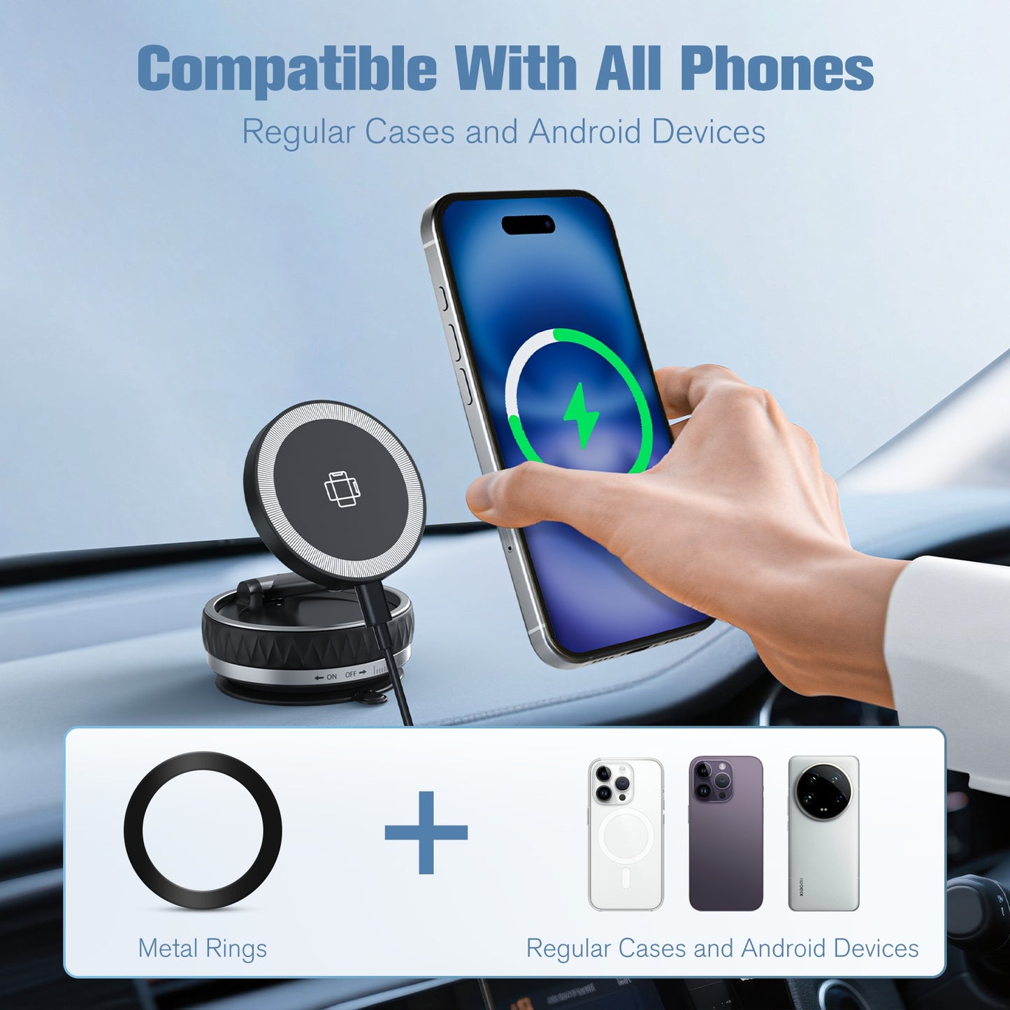 Wireless Car Charger, Ultra Magnetic Phone Holder for Car Dashboard, 15W Charging, Cell Phone Holder Charger, Car Accessories for iPhone 17 16 15 14 13 12 (Black)