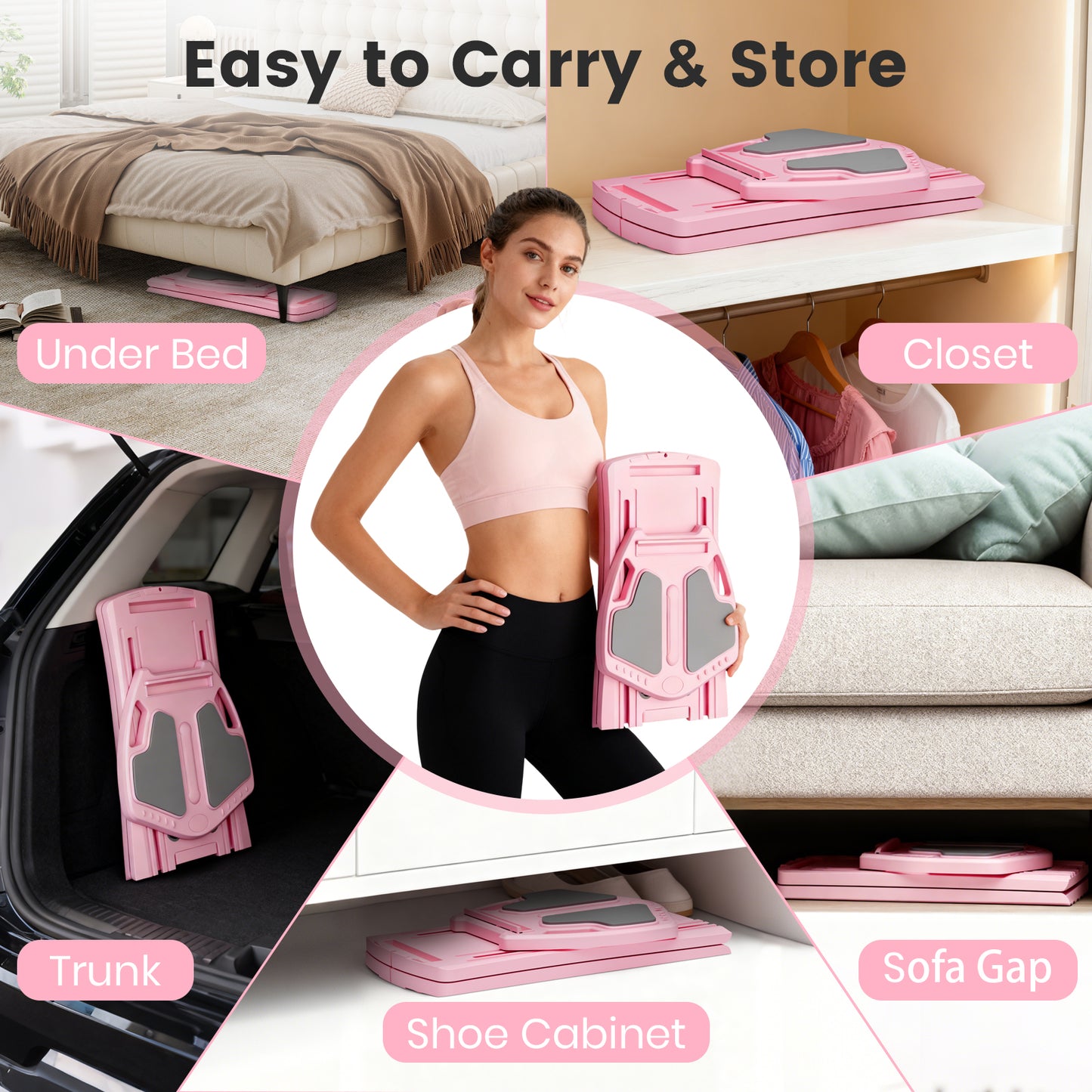 RICAN 7 in 1 Foldable Pilates board, Pilates Reformer Set with 330LBS, Portable Home Pilates for Women Workout, Fitness, Exercise, Abs, Pink