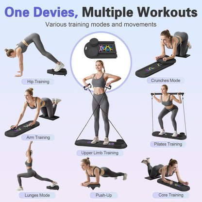 RICAN Foldable Pilates Board, Pilates Reformer Set, 15-in-1 Multifunctional Abdominal Board, Adjustable Push-Up Handles, Full Body Workout Equipment for Home, Black