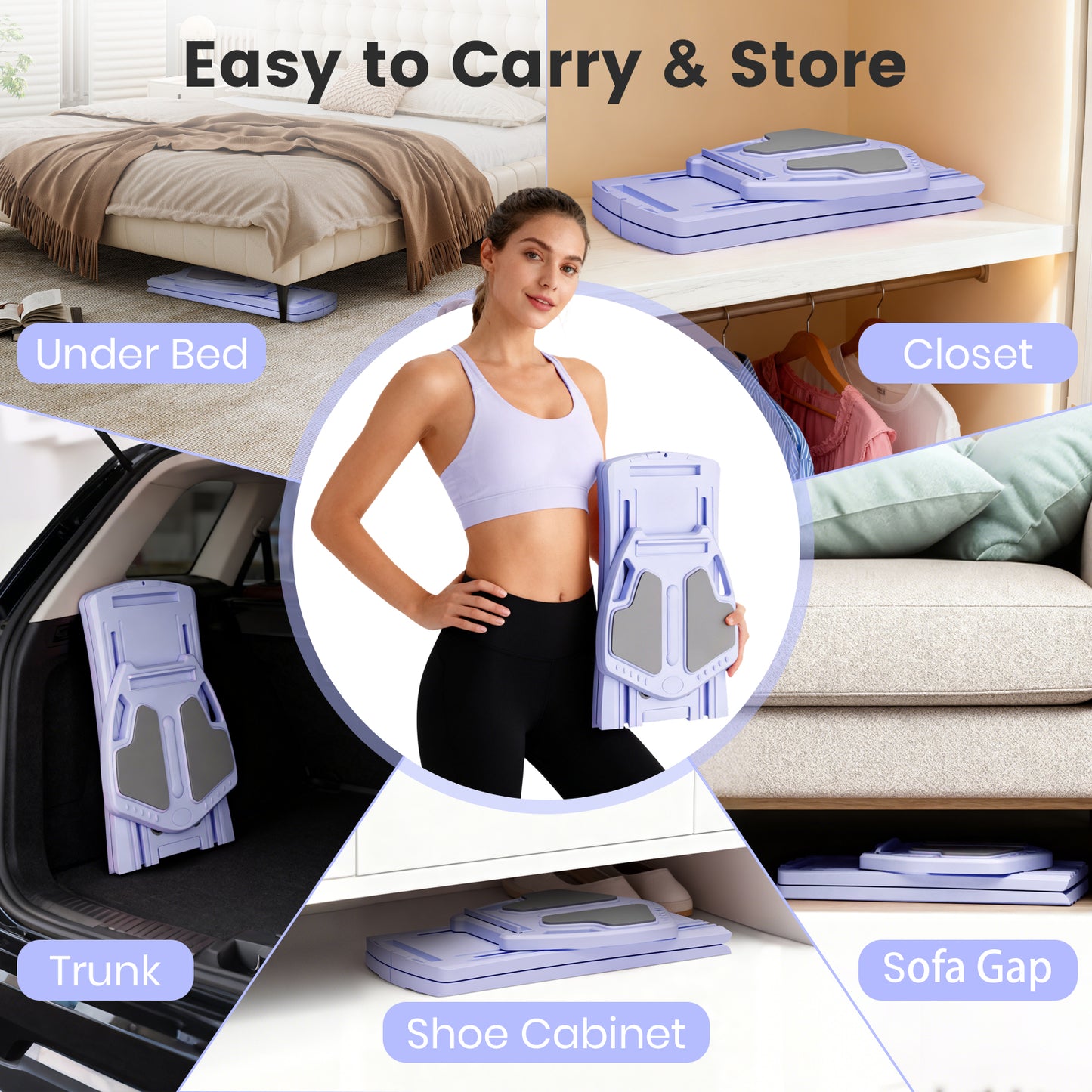 RICAN 7 in 1 Foldable Pilates board, Pilates Reformer Set with 330LBS, Portable Home Pilates for Women Workout, Fitness, Exercise, Abs, Purple