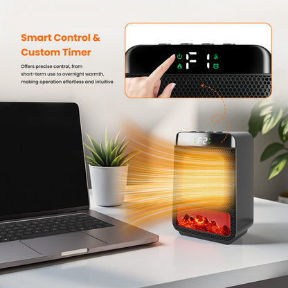 1500W Electric Heater with 3D Dynamic Flame, Indoor Tabletop Heater with Safety Protection & Timer, Low-Noise Space Heater Fan for Home, Bedroom, Office