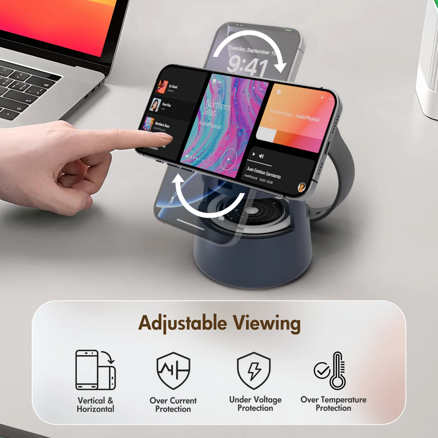 4 in 1 Wireless Charging Station, 15W Fast Charging Wireless Charger for iPhone AirPods iWatch with MagSafe and Mushroom Light