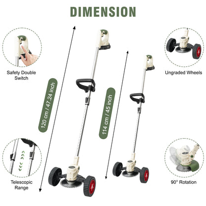Electric Weed Eaters String Trimmer,21V Weed Trimmer Edger with 500W Powerful motor,Low Noise Weed Wackers & Lawn Edger,Wheels and 3 Types Blades Grass Trimmer for Lawn Garden Pruning Trimming
