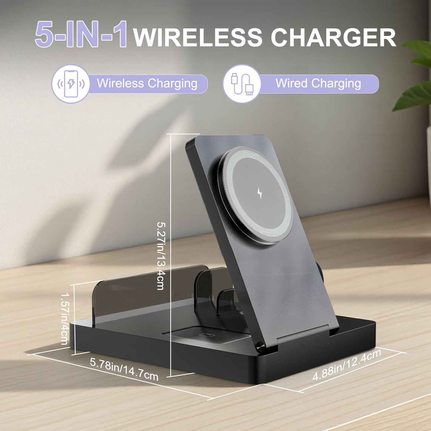 15W Charging Station, 5 in 1 Magnetic Wireless Charger Compatible with iPhone 17 16 15 14 13 12 Series, Charging Dock Compatible with AirPods 4 3 2 1, for iWatch, for iPad, Black