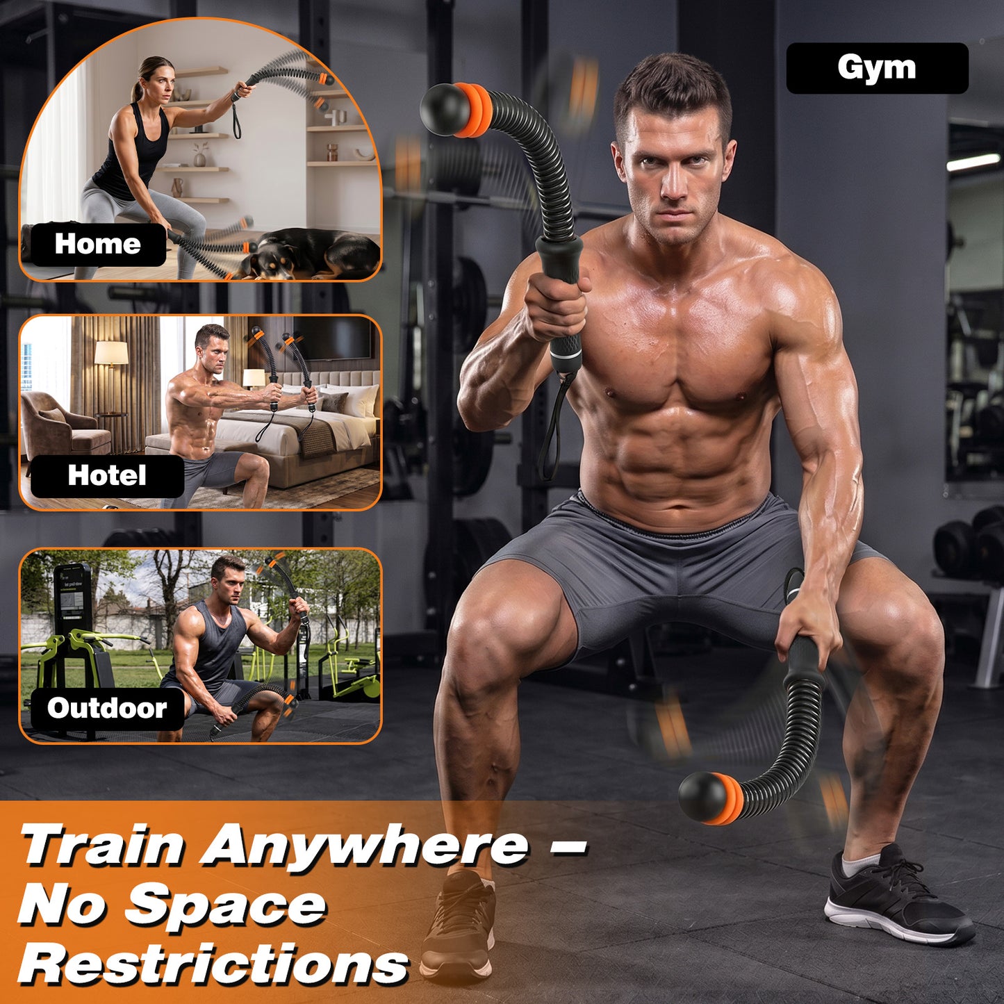Ropeless Battle Ropes for Home Gym, 2 PCS Cordless Battle Rope with Adjustable Resistance, Low Impact Full Body Workout Equipment, Quiet Arm Core Shoulder Strength Trainer for Seniors Beginners