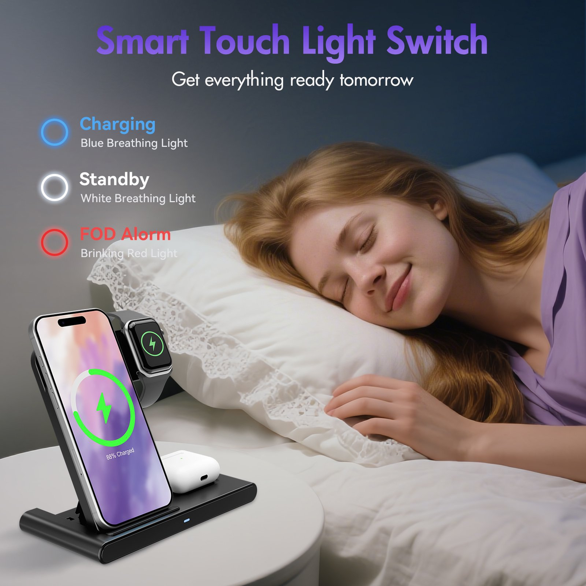 Charging Station,Wireless Charger,Magnetic Fast Charging Stand Compatible with iPhone 17 16 15 14 13 12 11 Pro Max Plus XS XR X 8, for iWatch 9 8 7 6 5 4 3 2 SE,for AirPods 3 2 Pro