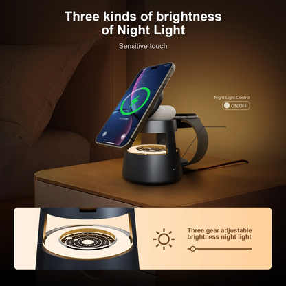 Magnetic Wireless Charger, 4 in 1 Fast Charging Station Compatible with iPhone 16 15 14 13 12 11 8 X XR SE, 3 Light Adjustable Desk Charging Station for Watch, AirPod
