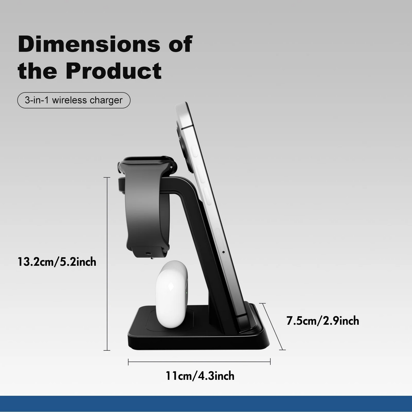 Magnetic Wireless Charger(with Adapter) for iPhone & Airpods & Apple Watch: 3 in 1 Charging Station for Apple Multiple Devices,Black