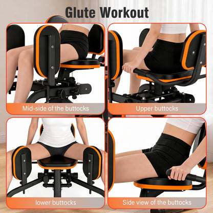 RICAN Hip Abductor Machine for Home Gym, 3-in-1 Inner Thigh Toner & Outer Thigh Sculptor, Adjustable Resistance Glute Machine, Booty Builder with Compact Leg Workout Equipment ¨C Black/Orange