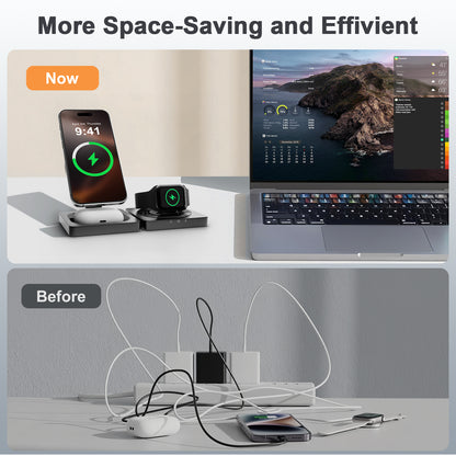 Foldable Magnetic Wireless Charger for iPhone Airpods iWatch: 3 in 1 Charging Station For Apple Multiple Devices - Travel Charging Pad Dock Compatible with Apple 12 and above series