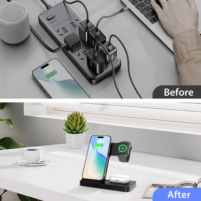 Wireless Charger Station for iPhone16 15 14 13 12 11 8 XS XR & Samsung Galaxy, 3 in 1 Charging Station for AirPods 3 2 Pro & iWatch Series ,Magnetic Wireless Charger Black