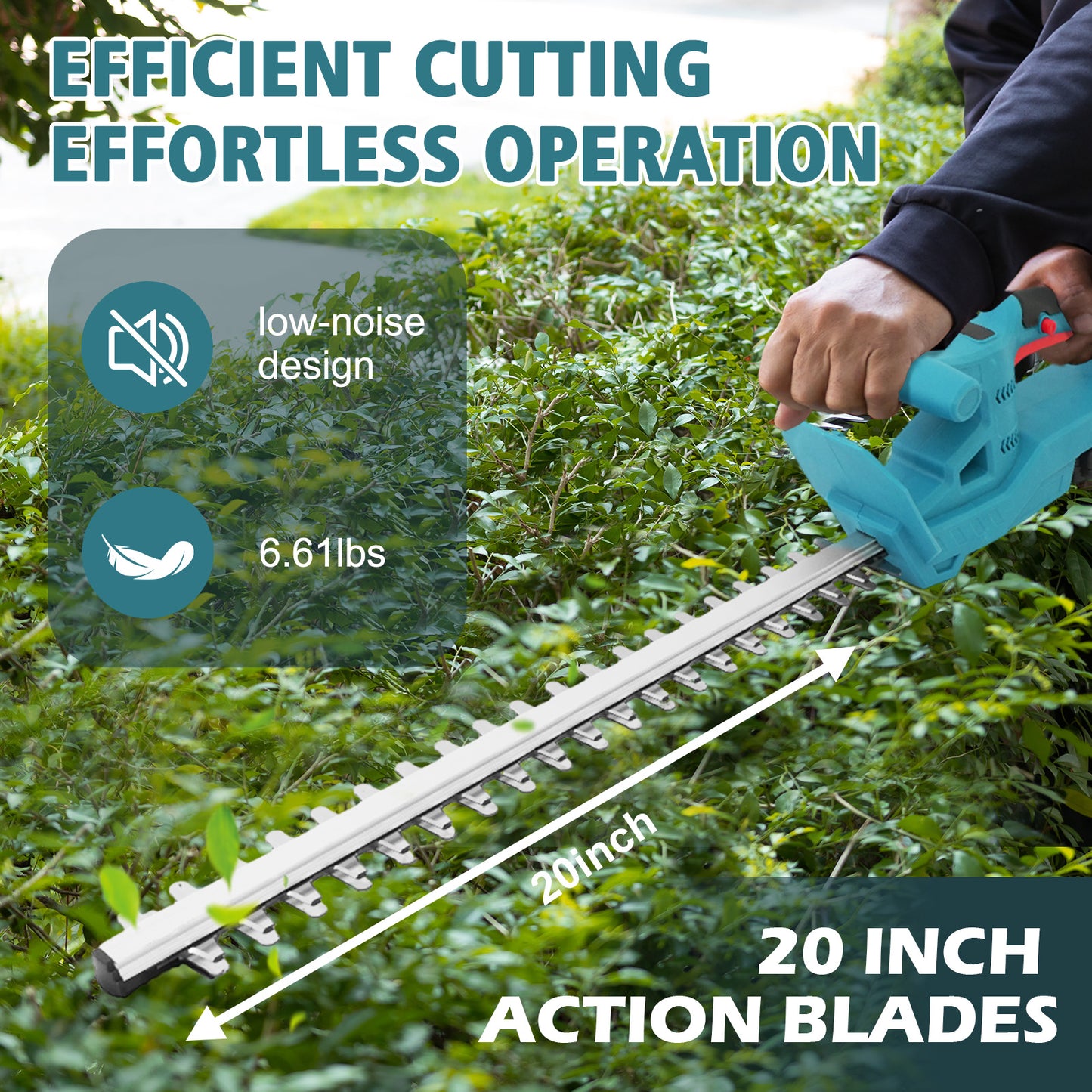 BAOKALER 20" Cordless Hedge Trimmer,24V Rechargeable Hedge Cutter with 20" Double Action Blade and 2PCS 2000MAH Batteries, Lightweight Grass Shrub Trimmer, Blue