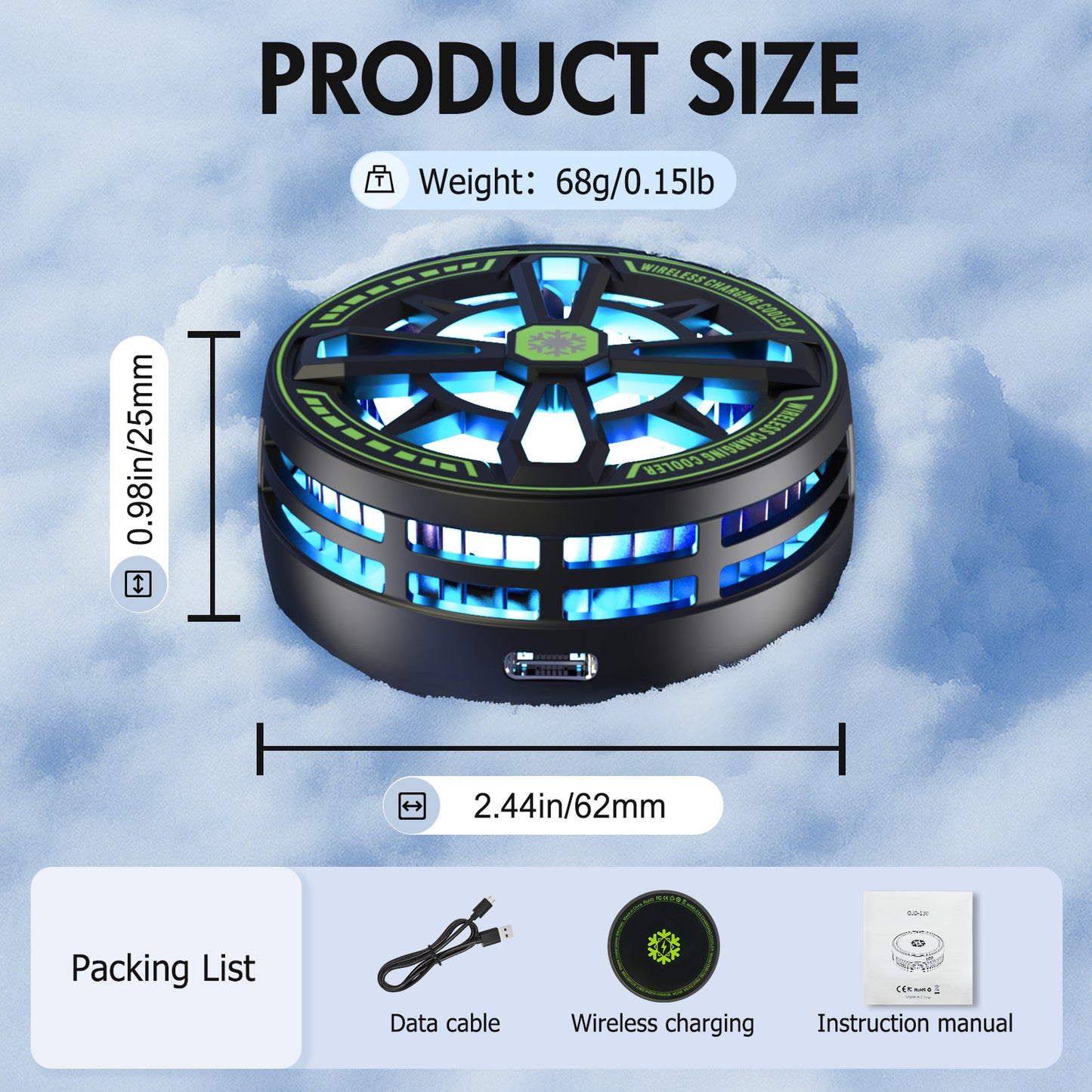 Wireless Charger, Wireless Cooling Charger for iPhone 17 16 15 14 13 12, for AirPods 4 3 2, 10W Wireless Charging Pad with Built-in Fan, Phone Cooler for Gaming, Black