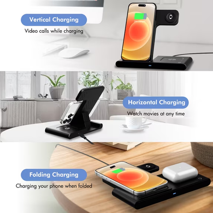 All in One Magnetic Charging Stand Compatible with iPhone 16 15 14 13 12 11 8 Pro Max SE XS XR X, Wireless Charger for Apple Watch, and for AirPods 4 3 2 Pro, 3 in 1 Fast Charger(Black)