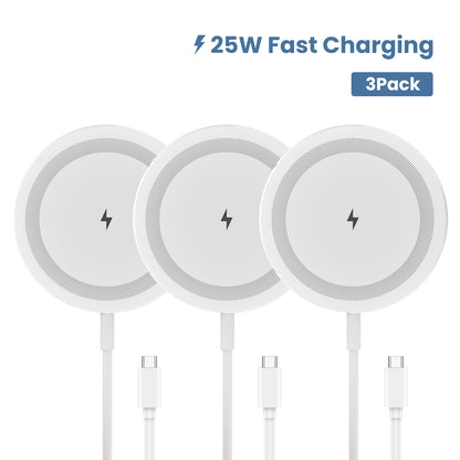 25W Fast Wireless Charging Pad, Compatible with iPhone 16 15 14 13 12 11 8 X XR SE Series, Compatible with AirPods, Perfect for Office/Home/Travel Use, White(3 Pack)